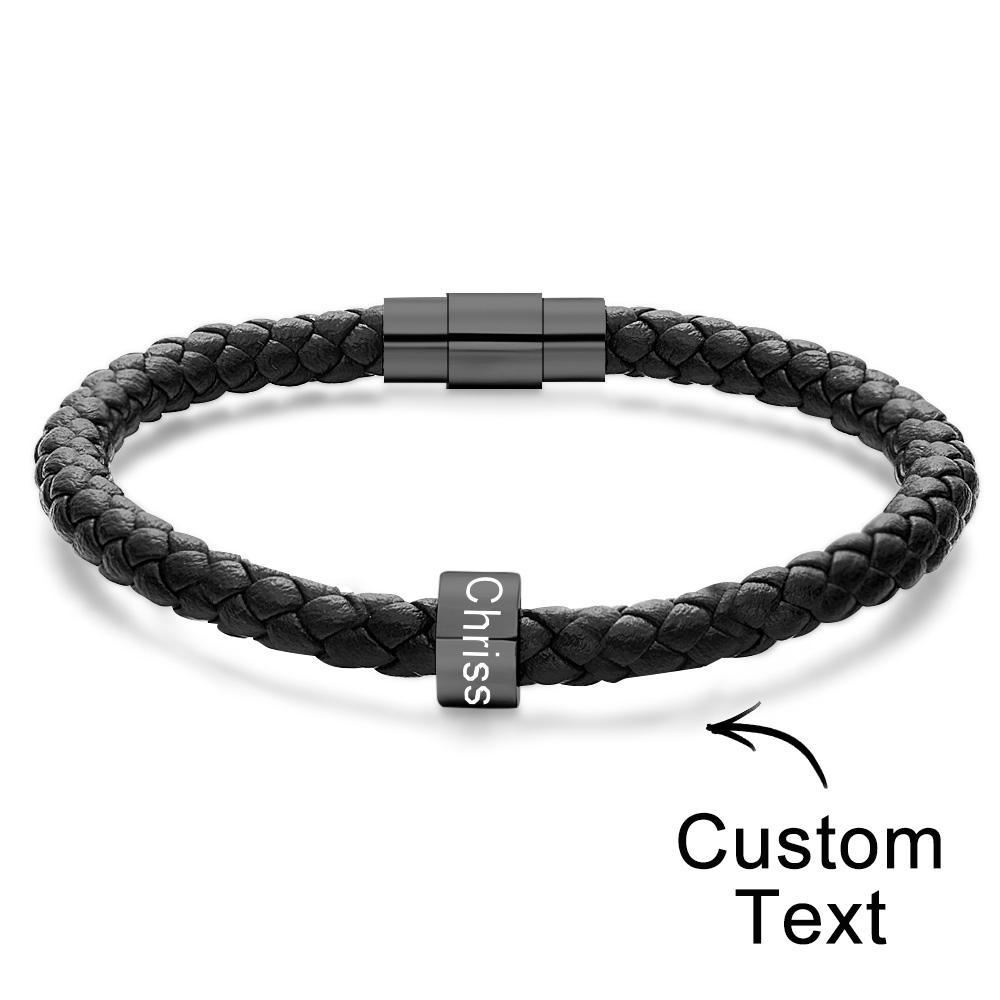 Custom Engraved Men's Bracelets Beads Simple Leather Gifts - Myphotowallet