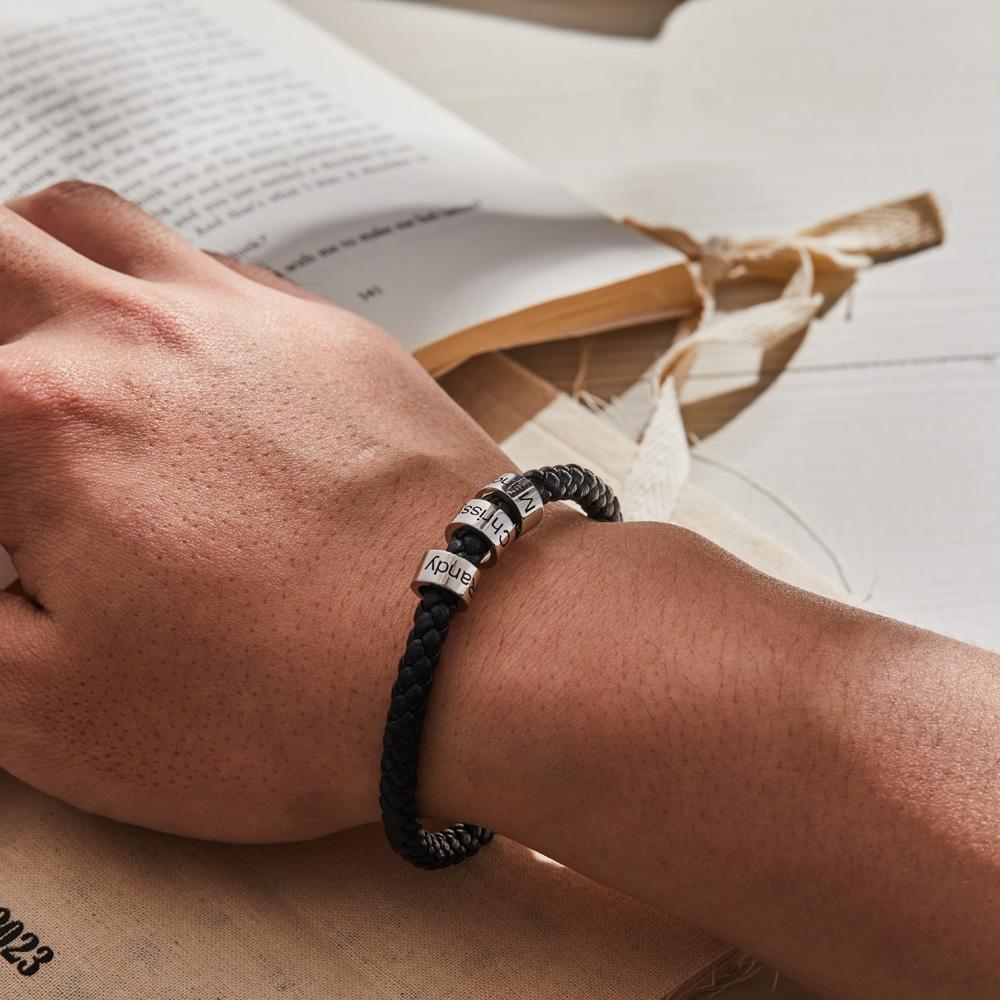 Custom Engraved Men's Bracelets Beads Simple Leather Gifts - Myphotowallet