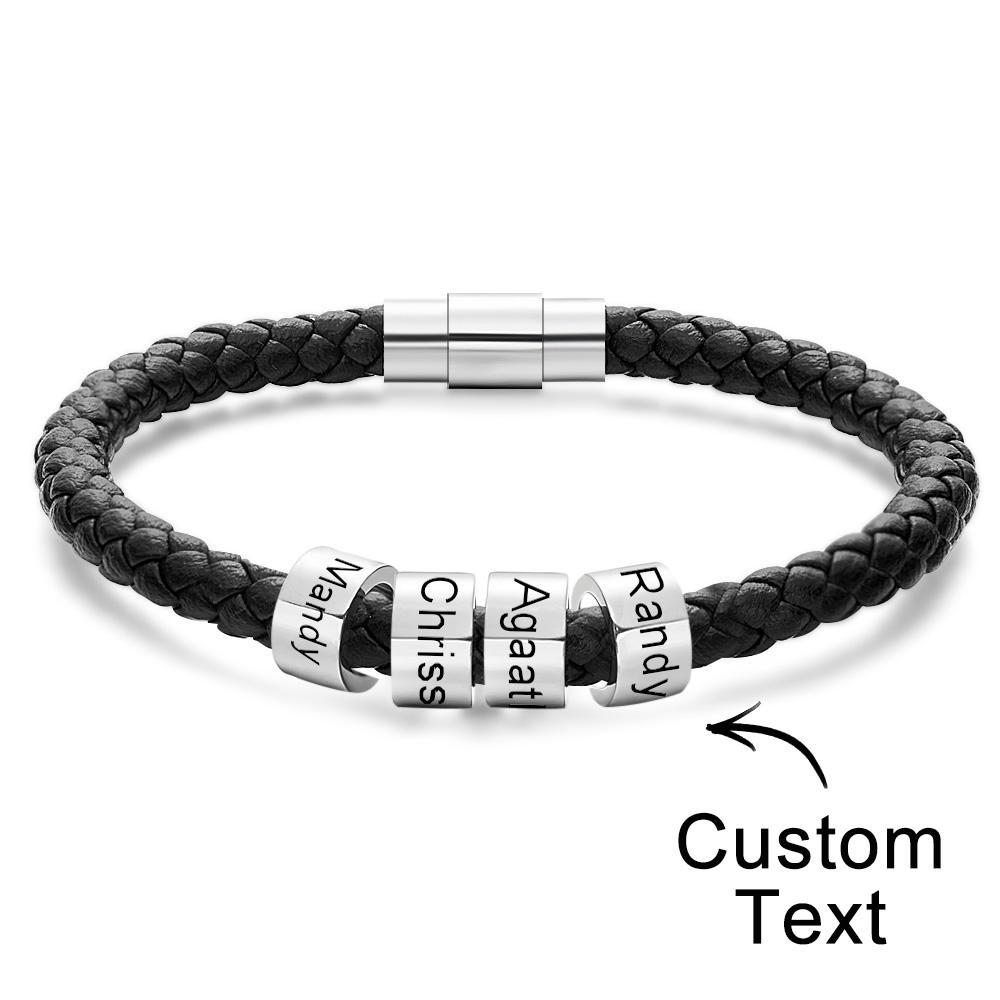 Custom Engraved Men's Bracelets Beads Simple Leather Gifts - Myphotowallet