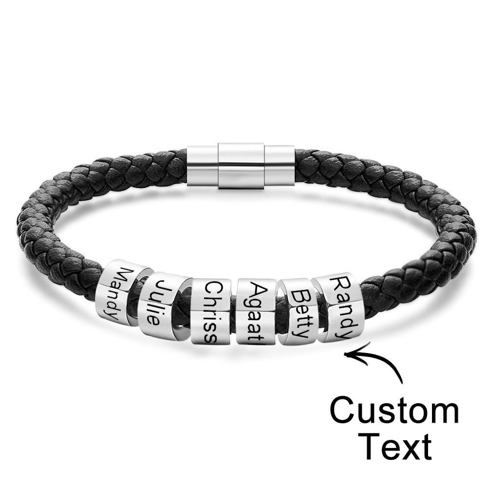 Custom Engraved Men's Bracelets Beads Simple Leather Gifts - Myphotowallet