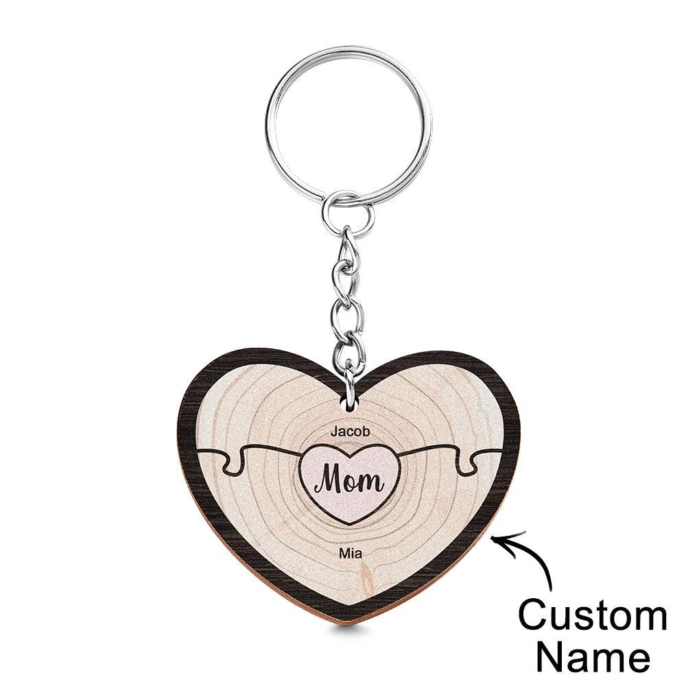 Custom Engraved Keychain Wooden Heart Creative Puzzle Gifts for Grandma - Myphotowallet