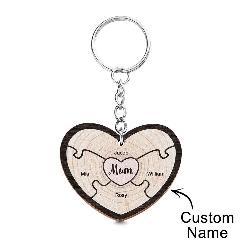 Custom Engraved Keychain Wooden Heart Creative Puzzle Gifts for Grandma - Myphotowallet