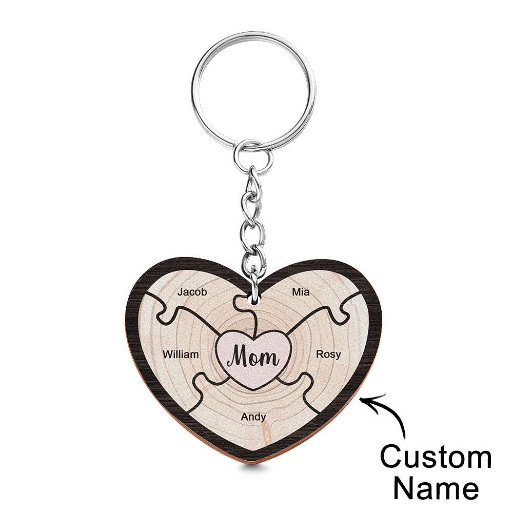 Custom Engraved Keychain Wooden Heart Creative Puzzle Gifts for Grandma - Myphotowallet