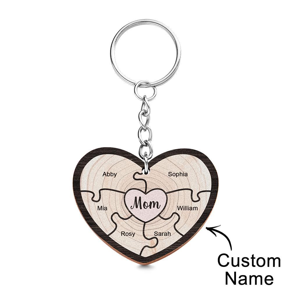 Custom Engraved Keychain Wooden Heart Creative Puzzle Gifts for Grandma - Myphotowallet