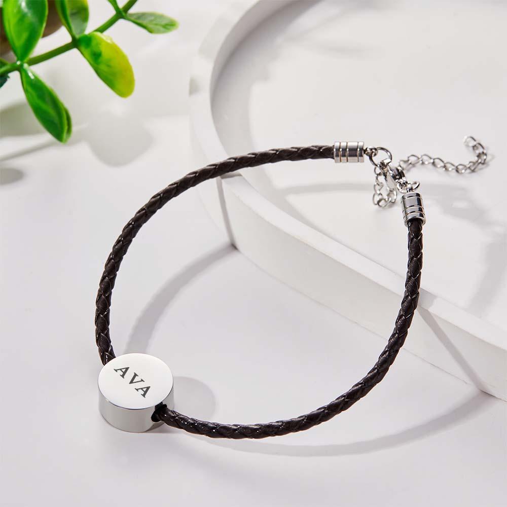 Personalized Engraved Leather Bracelet Custom Initials Date Vintage Bracelet For Men - Myphotowallet