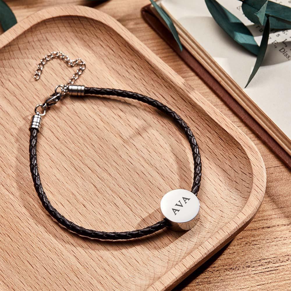 Personalized Engraved Leather Bracelet Custom Initials Date Vintage Bracelet For Men - Myphotowallet