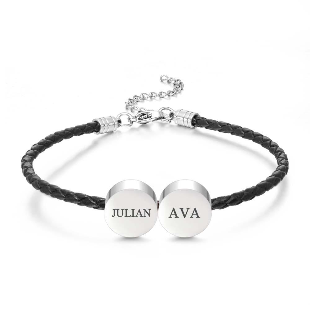 Personalized Engraved Leather Bracelet Custom Initials Date Vintage Bracelet For Men - Myphotowallet
