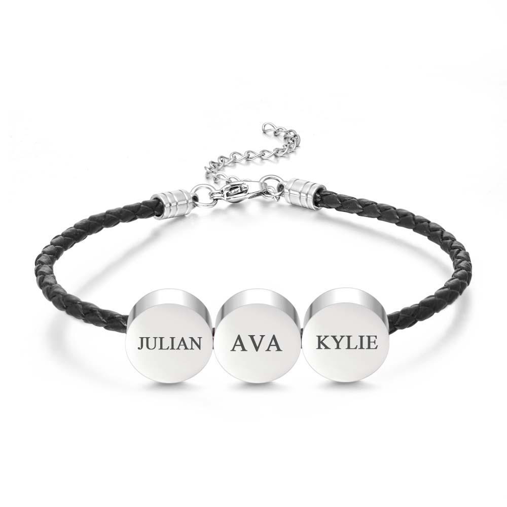 Personalized Engraved Leather Bracelet Custom Initials Date Vintage Bracelet For Men - Myphotowallet