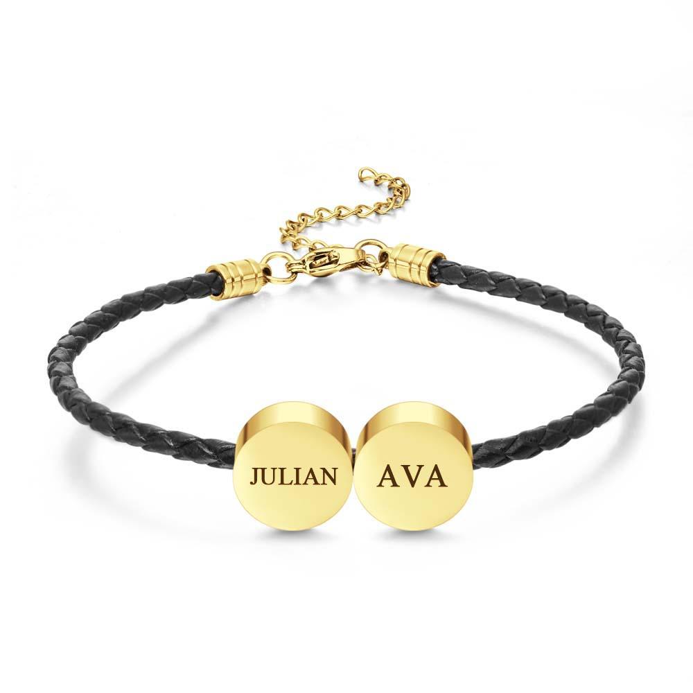 Personalized Engraved Leather Bracelet Custom Initials Date Vintage Bracelet For Men - Myphotowallet