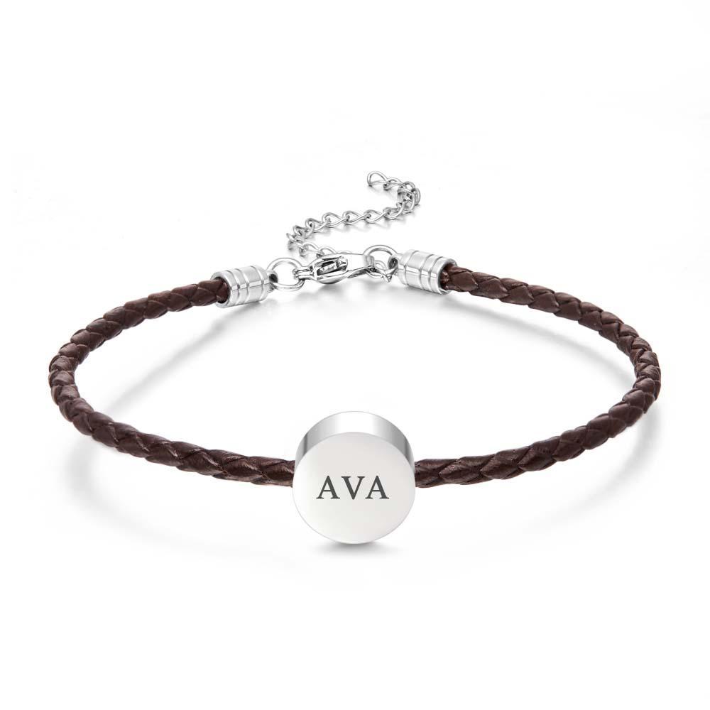 Personalized Engraved Leather Bracelet Custom Initials Date Vintage Bracelet For Men - Myphotowallet