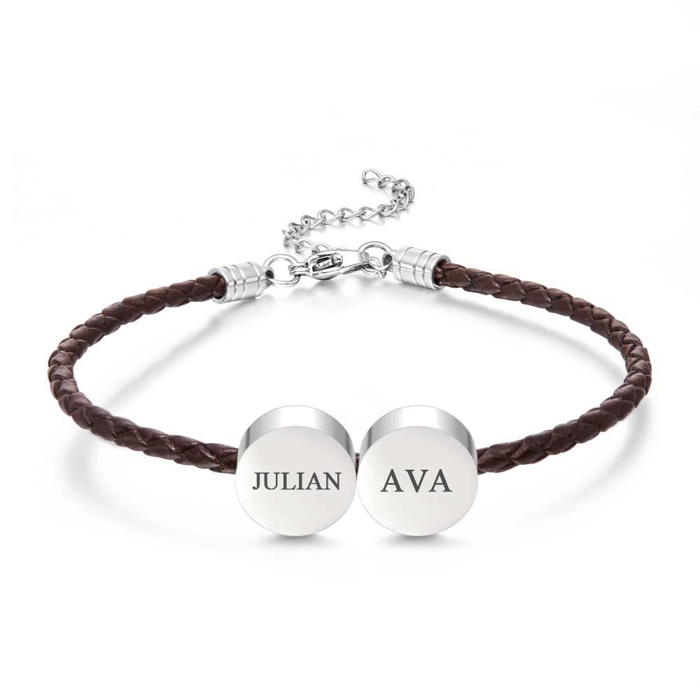 Personalized Engraved Leather Bracelet Custom Initials Date Vintage Bracelet For Men - Myphotowallet