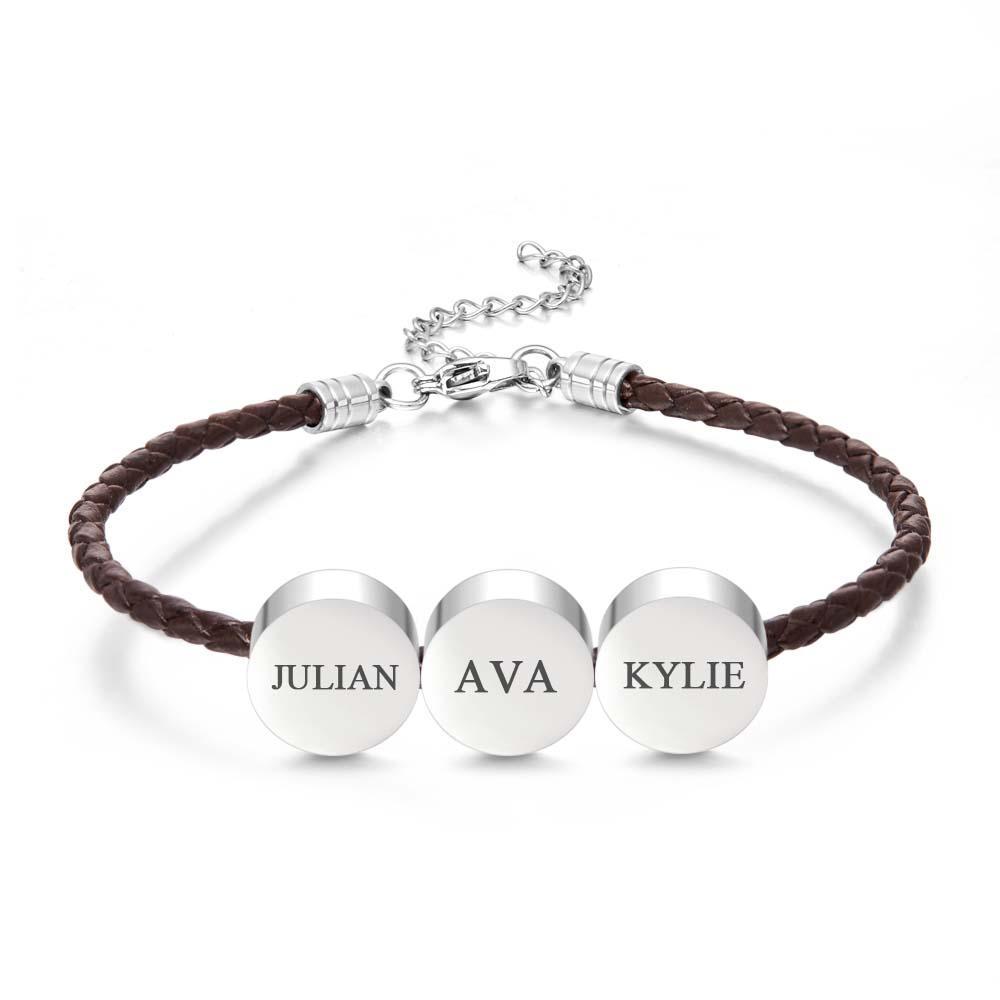 Personalized Engraved Leather Bracelet Custom Initials Date Vintage Bracelet For Men - Myphotowallet