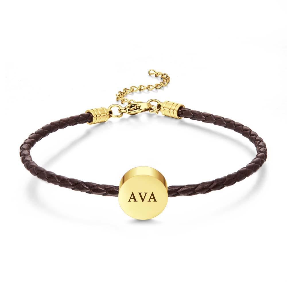 Personalized Engraved Leather Bracelet Custom Initials Date Vintage Bracelet For Men - Myphotowallet