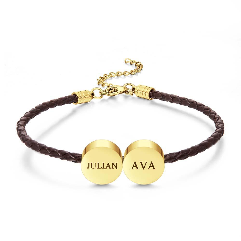 Personalized Engraved Leather Bracelet Custom Initials Date Vintage Bracelet For Men - Myphotowallet