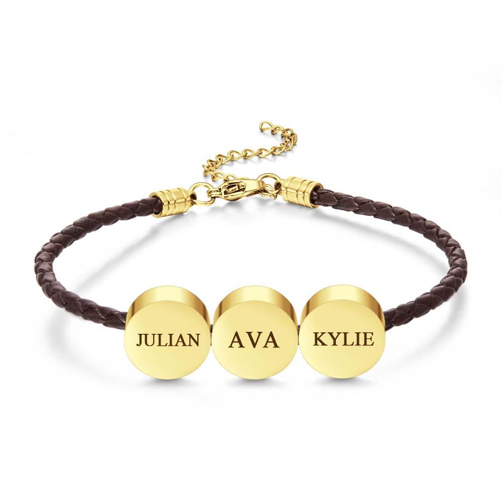 Personalized Engraved Leather Bracelet Custom Initials Date Vintage Bracelet For Men - Myphotowallet