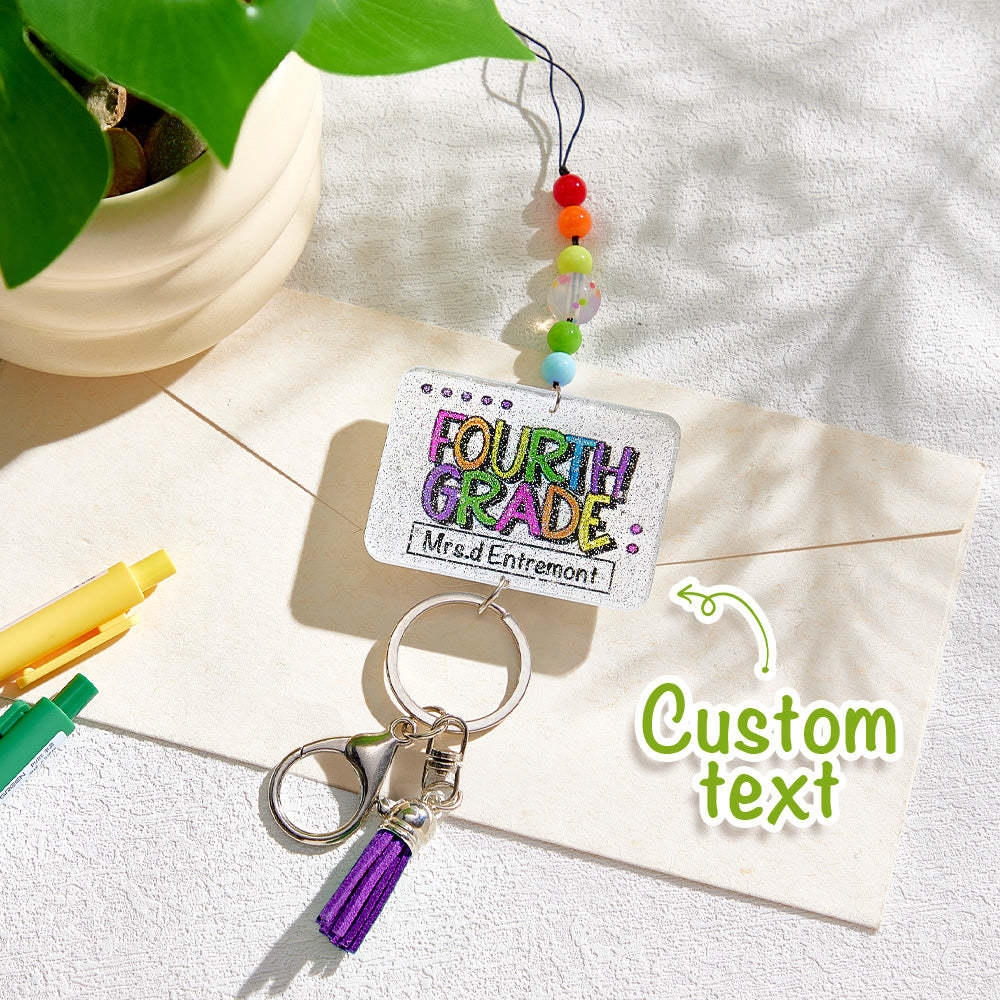 Personalized Glitter Acrylic Beaded Tassel Lanyard with Name Appreciation Graduation Gift for Teacher -