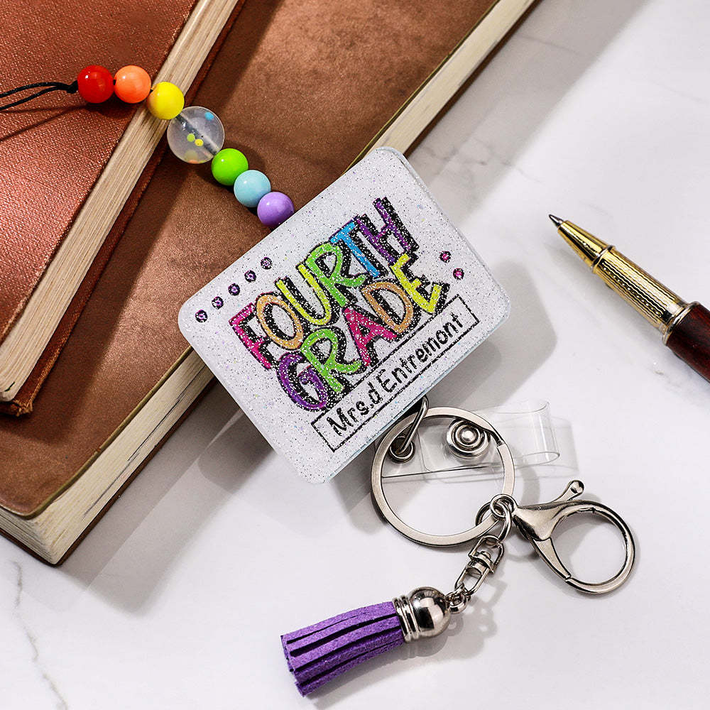 Personalized Glitter Acrylic Beaded Tassel Lanyard with Name Appreciation Graduation Gift for Teacher -