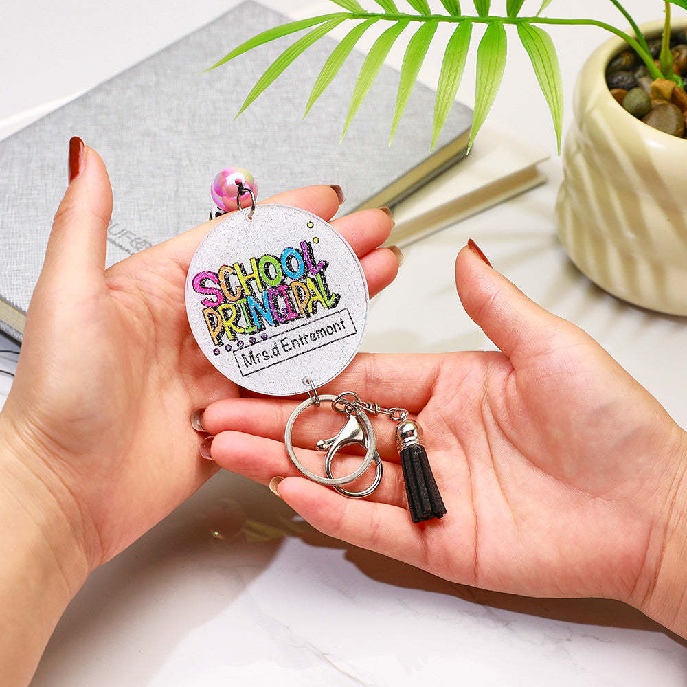 Personalized Glitter Acrylic Beaded Tassel Lanyard with Name Appreciation Graduation Gift for Teacher -