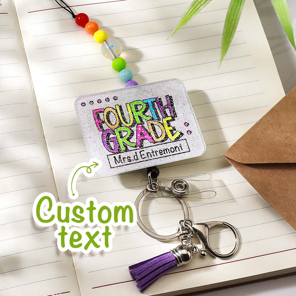 Personalized Glitter Acrylic Beaded Tassel Lanyard with Name Appreciation Graduation Gift for Teacher -