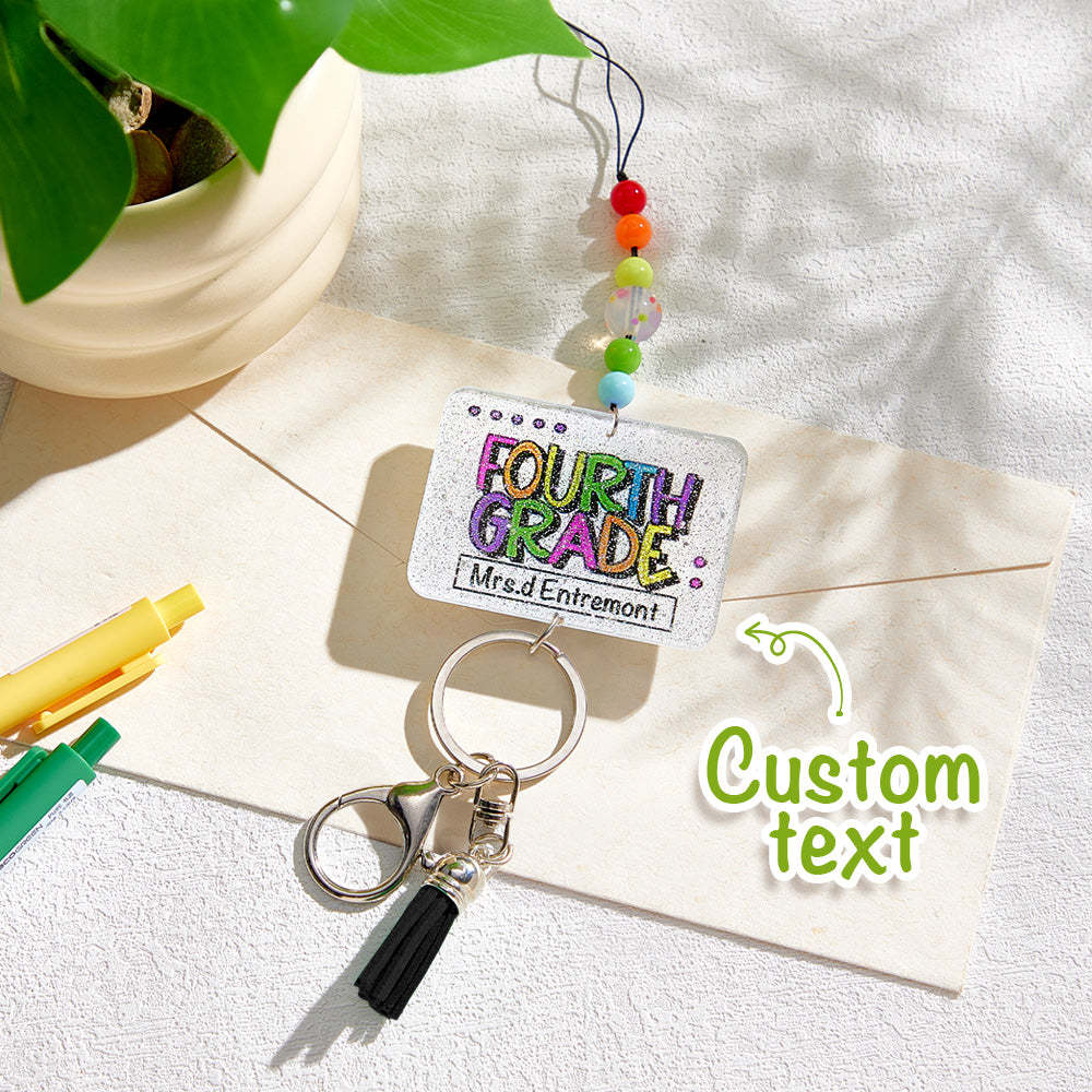 Personalized Glitter Acrylic Beaded Tassel Lanyard with Name Appreciation Graduation Gift for Teacher -