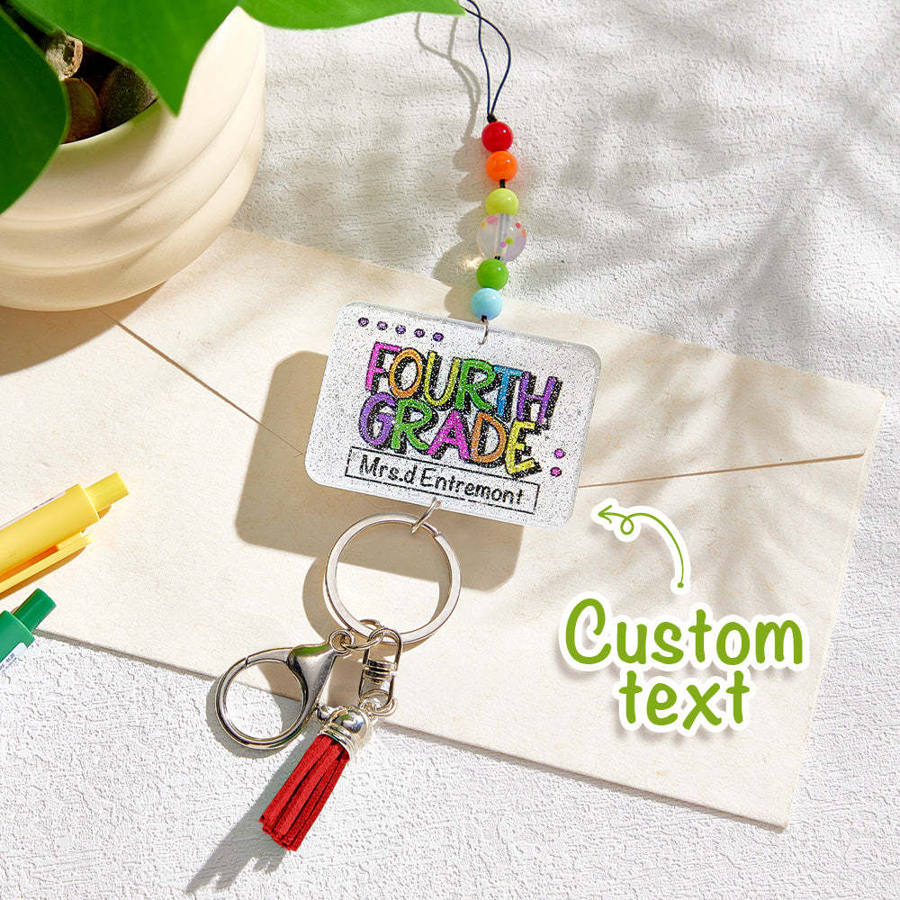 Personalized Glitter Acrylic Beaded Tassel Lanyard with Name Appreciation Graduation Gift for Teacher -