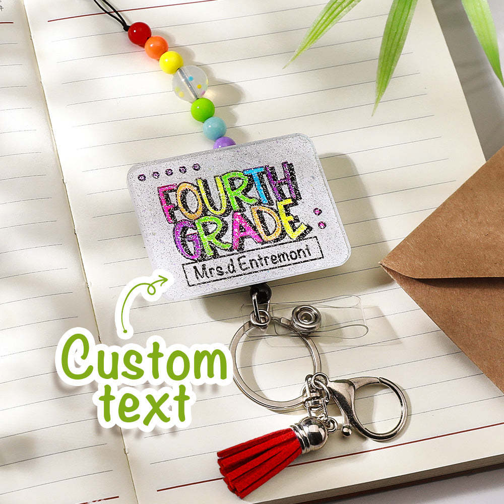 Personalized Glitter Acrylic Beaded Tassel Lanyard with Name Appreciation Graduation Gift for Teacher -