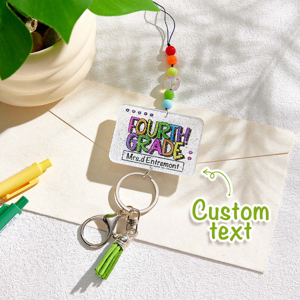 Personalized Glitter Acrylic Beaded Tassel Lanyard with Name Appreciation Graduation Gift for Teacher -