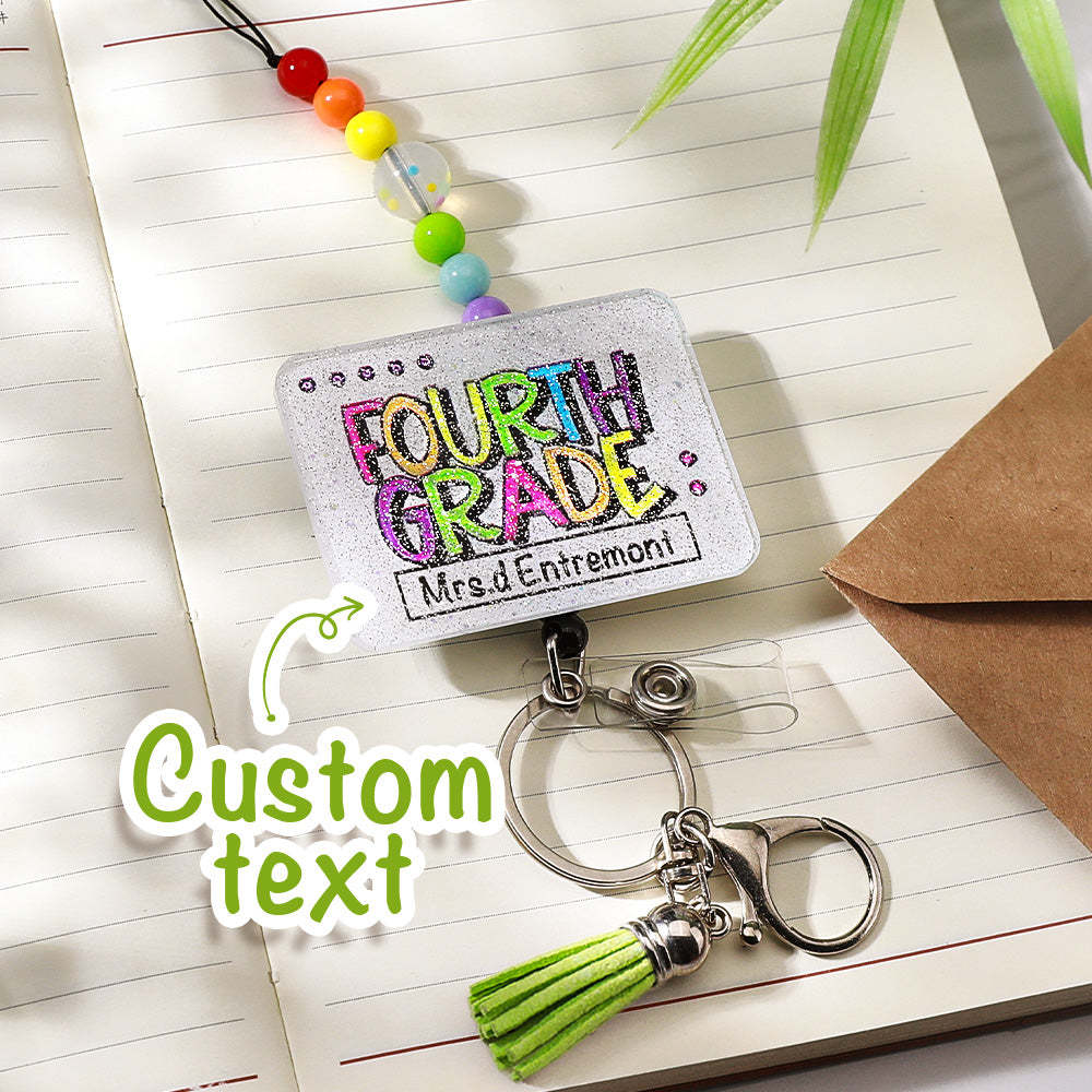 Personalized Glitter Acrylic Beaded Tassel Lanyard with Name Appreciation Graduation Gift for Teacher -