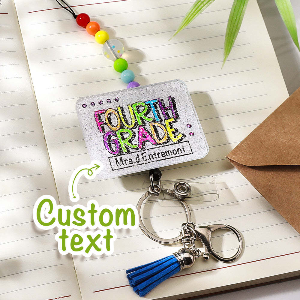 Personalized Glitter Acrylic Beaded Tassel Lanyard with Name Appreciation Graduation Gift for Teacher -