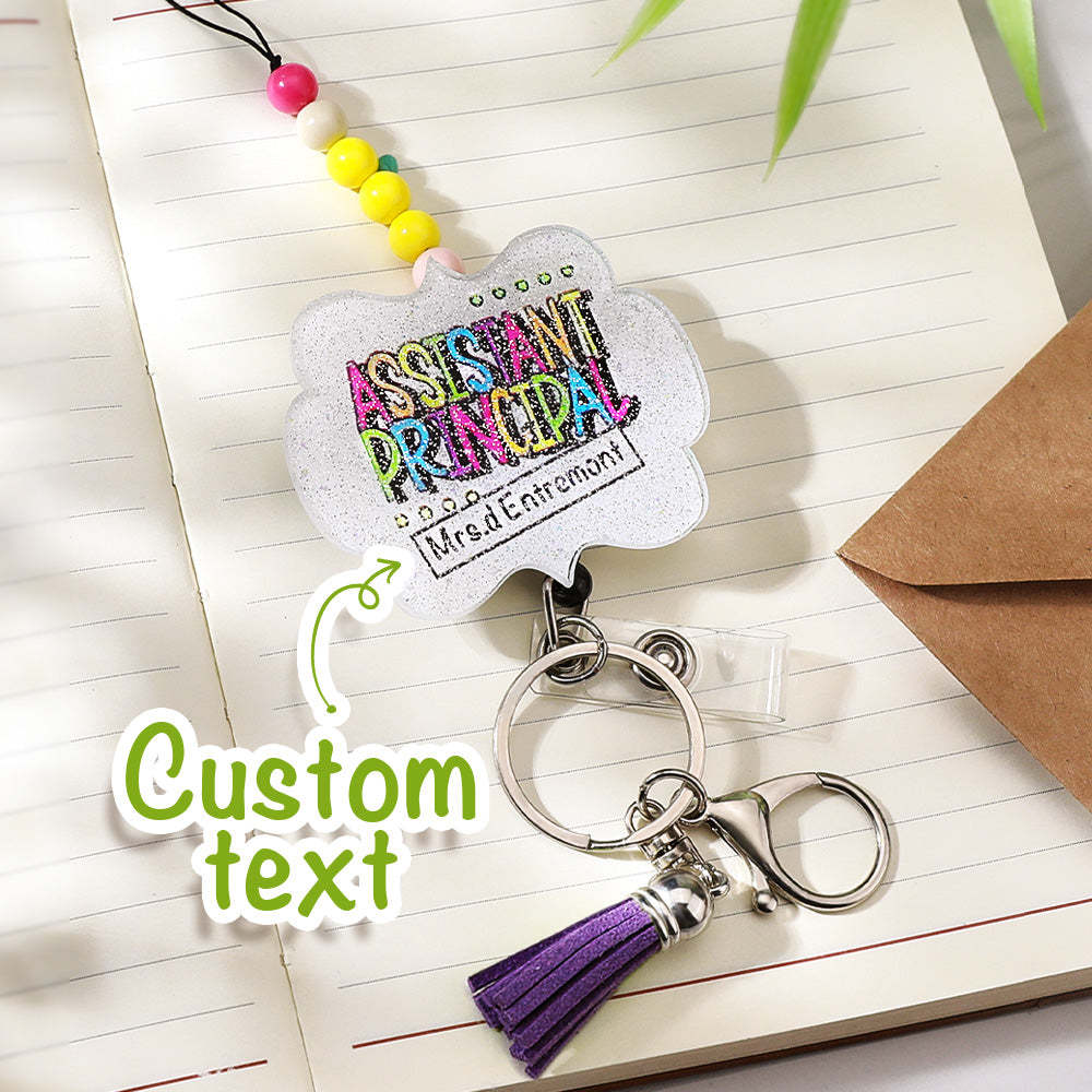 Personalized Glitter Acrylic Beaded Tassel Lanyard with Name Appreciation Graduation Gift for Teacher -