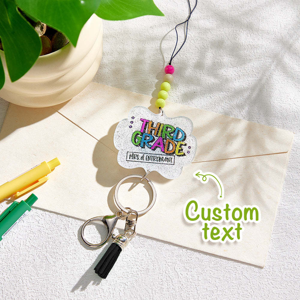 Personalized Glitter Acrylic Beaded Tassel Lanyard with Name Appreciation Graduation Gift for Teacher -