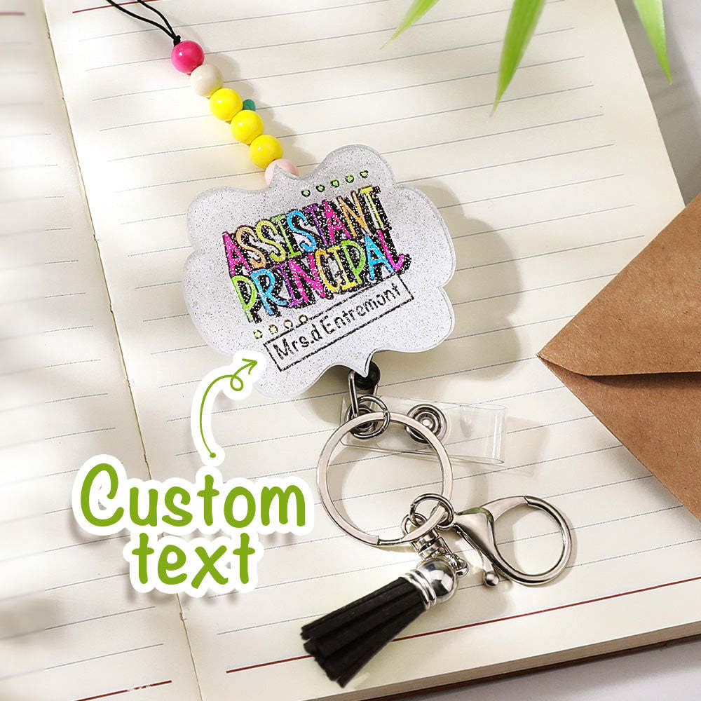 Personalized Glitter Acrylic Beaded Tassel Lanyard with Name Appreciation Graduation Gift for Teacher -