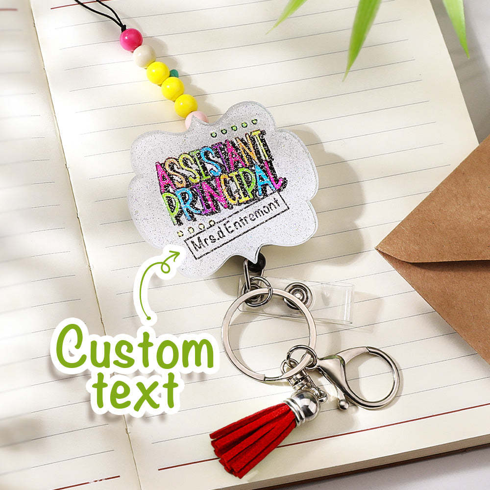 Personalized Glitter Acrylic Beaded Tassel Lanyard with Name Appreciation Graduation Gift for Teacher -