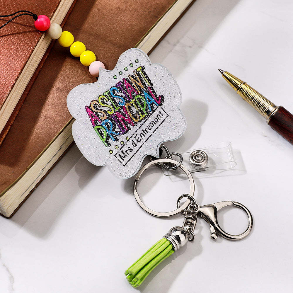 Personalized Glitter Acrylic Beaded Tassel Lanyard with Name Appreciation Graduation Gift for Teacher -