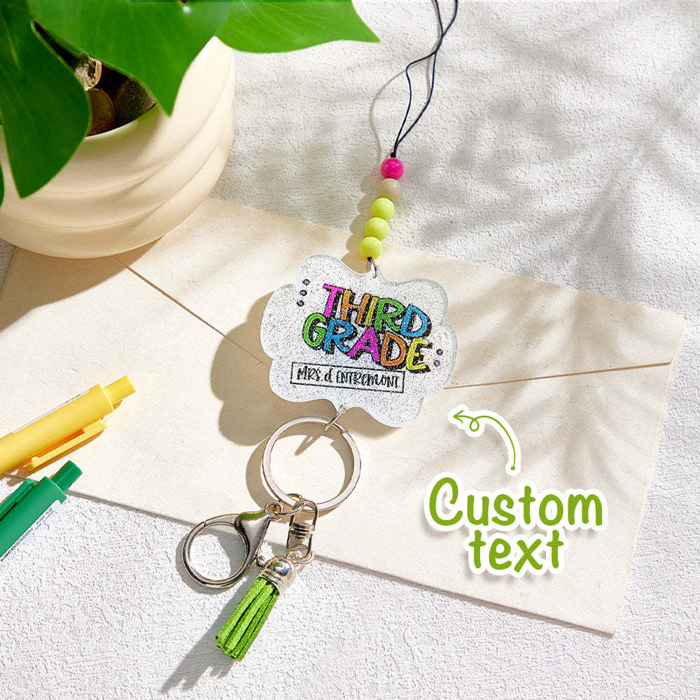 Personalized Glitter Acrylic Beaded Tassel Lanyard with Name Appreciation Graduation Gift for Teacher -