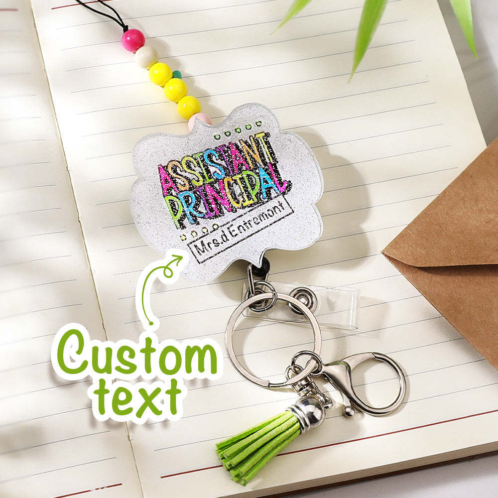 Personalized Glitter Acrylic Beaded Tassel Lanyard with Name Appreciation Graduation Gift for Teacher -