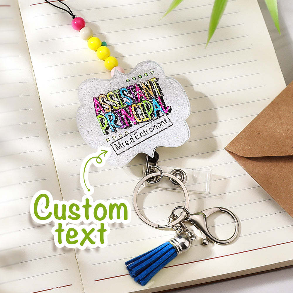 Personalized Glitter Acrylic Beaded Tassel Lanyard with Name Appreciation Graduation Gift for Teacher -