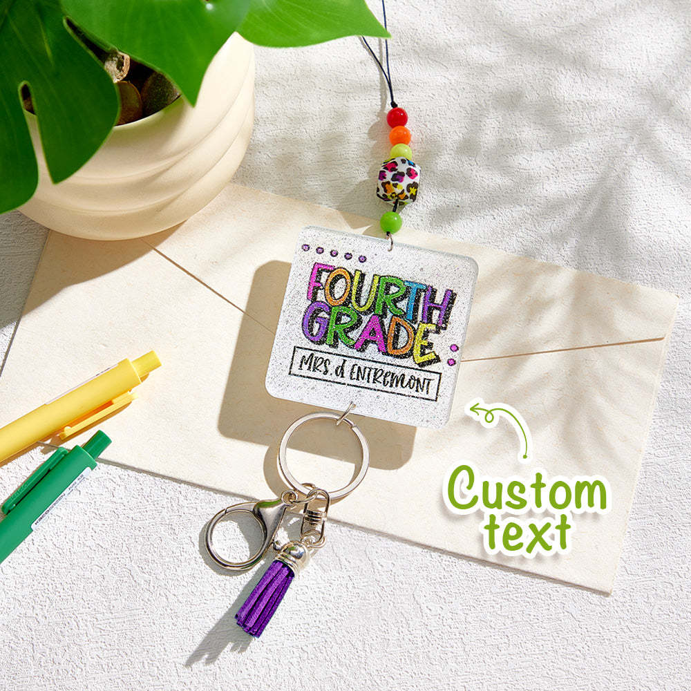 Personalized Glitter Acrylic Beaded Tassel Lanyard with Name Appreciation Graduation Gift for Teacher -