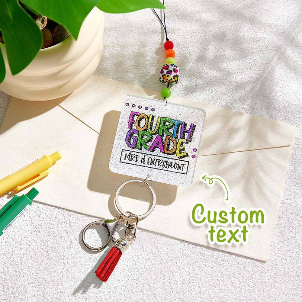 Personalized Glitter Acrylic Beaded Tassel Lanyard with Name Appreciation Graduation Gift for Teacher -