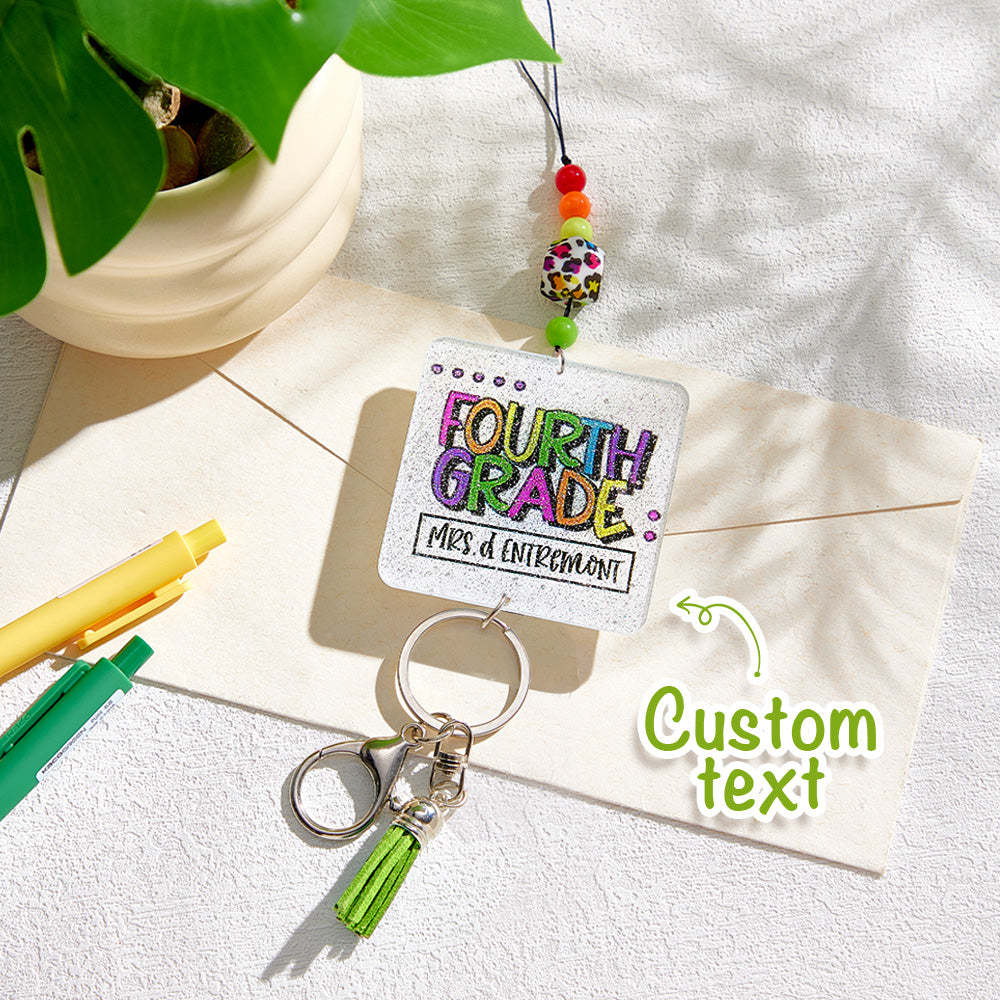 Personalized Glitter Acrylic Beaded Tassel Lanyard with Name Appreciation Graduation Gift for Teacher -