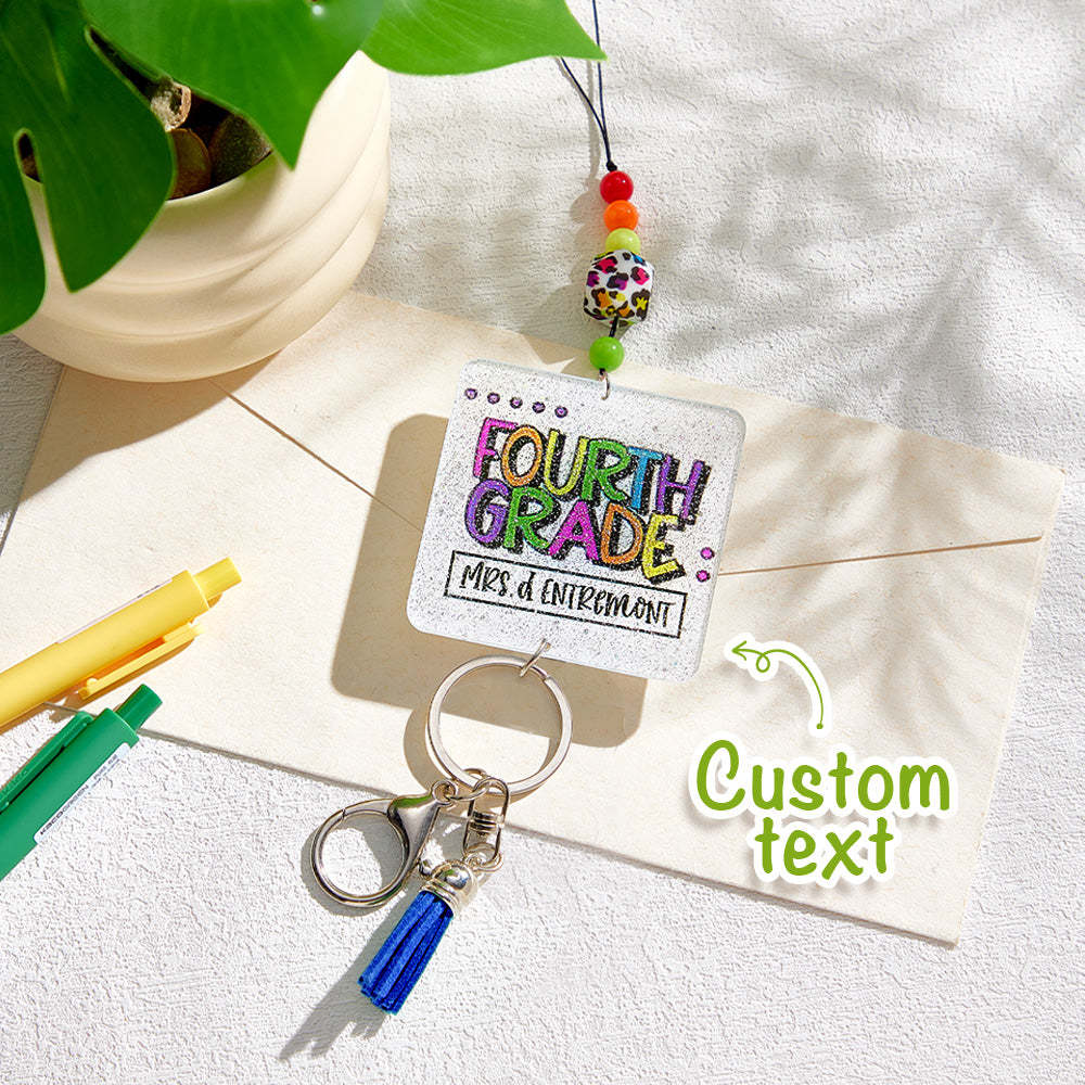 Personalized Glitter Acrylic Beaded Tassel Lanyard with Name Appreciation Graduation Gift for Teacher -