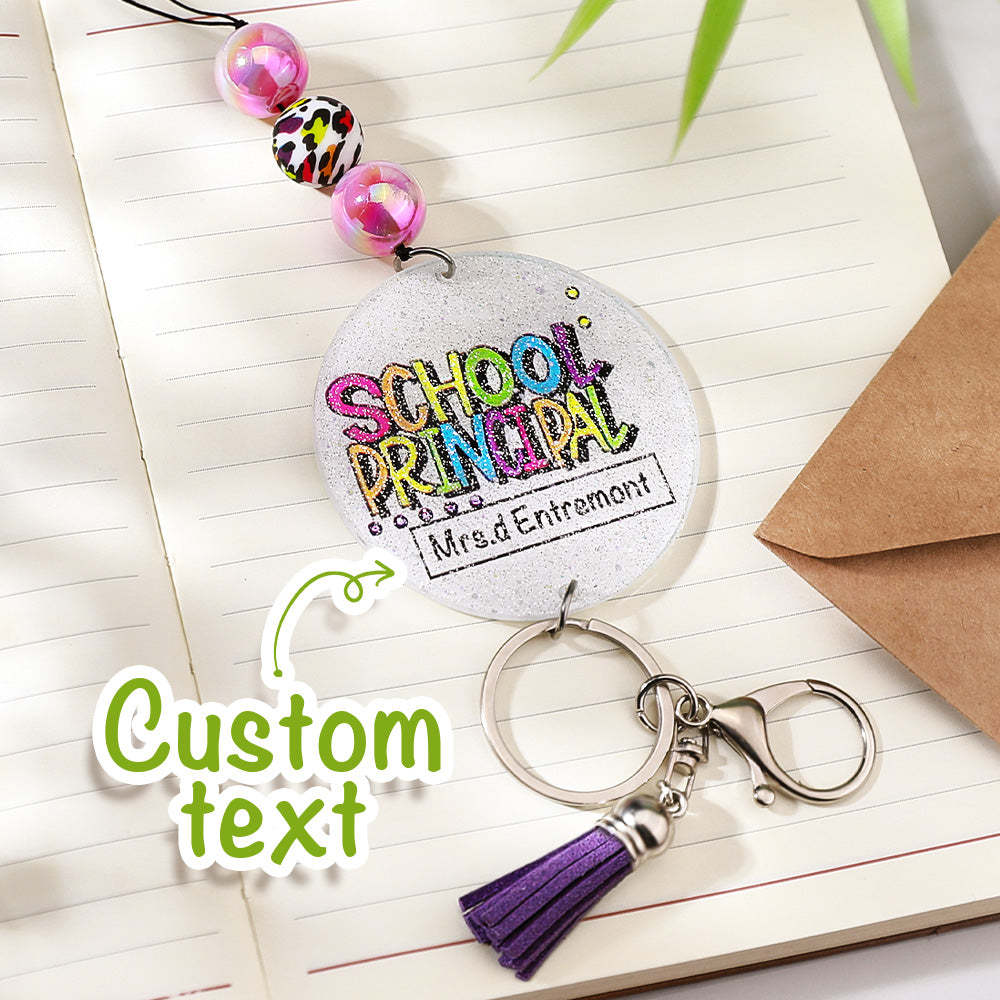 Personalized Glitter Acrylic Beaded Tassel Lanyard with Name Appreciation Graduation Gift for Teacher -