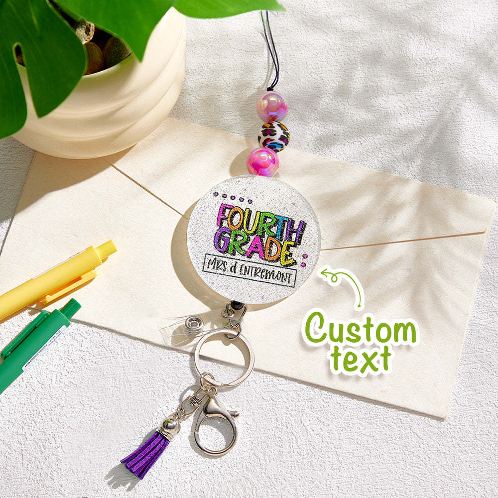 Personalized Glitter Acrylic Beaded Tassel Lanyard with Name Appreciation Graduation Gift for Teacher -