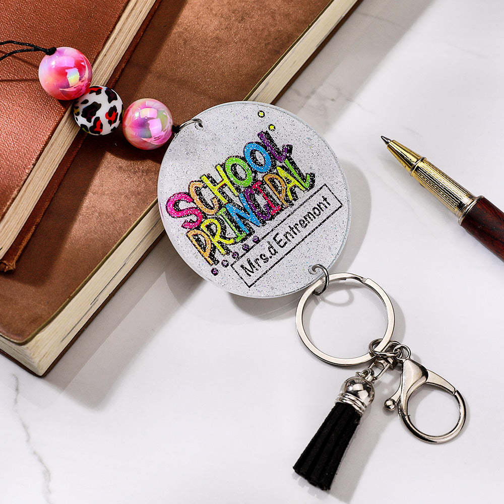 Personalized Glitter Acrylic Beaded Tassel Lanyard with Name Appreciation Graduation Gift for Teacher -