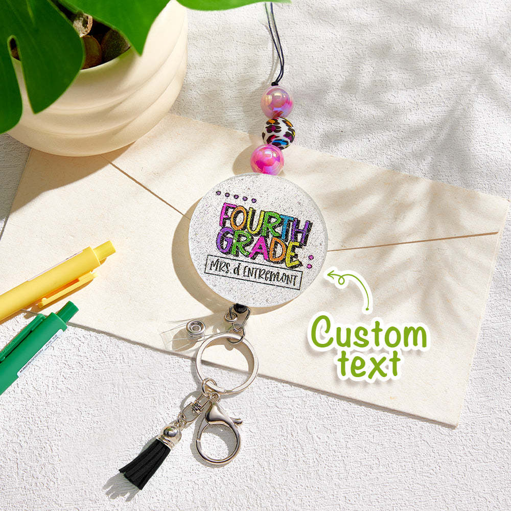 Personalized Glitter Acrylic Beaded Tassel Lanyard with Name Appreciation Graduation Gift for Teacher -