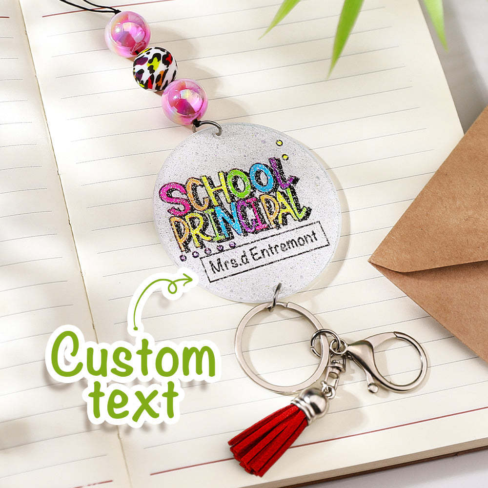 Personalized Glitter Acrylic Beaded Tassel Lanyard with Name Appreciation Graduation Gift for Teacher -