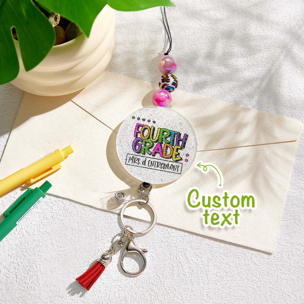 Personalized Glitter Acrylic Beaded Tassel Lanyard with Name Appreciation Graduation Gift for Teacher -