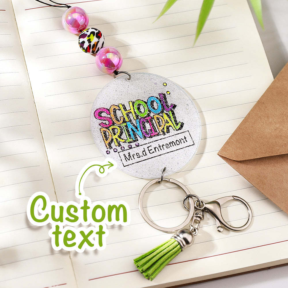 Personalized Glitter Acrylic Beaded Tassel Lanyard with Name Appreciation Graduation Gift for Teacher -