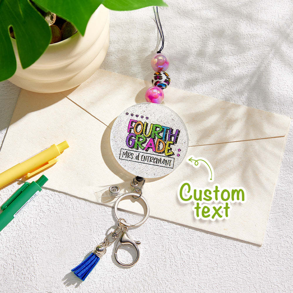 Personalized Glitter Acrylic Beaded Tassel Lanyard with Name Appreciation Graduation Gift for Teacher -