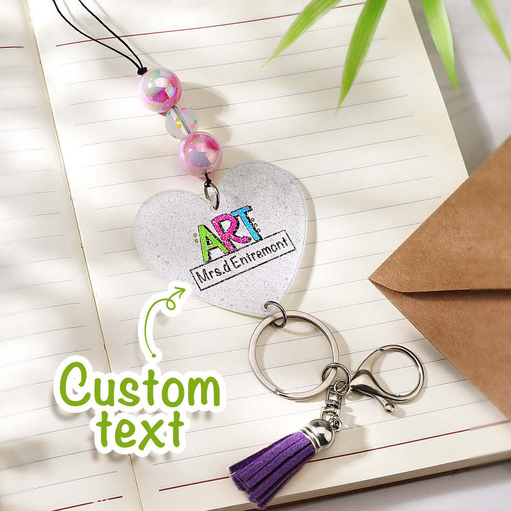 Personalized Glitter Acrylic Beaded Tassel Lanyard with Name Appreciation Graduation Gift for Teacher -